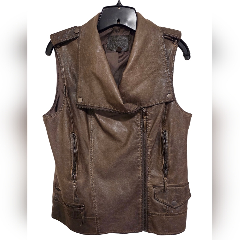 Brown Leather Sleeveless Jacket